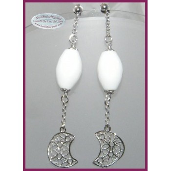 NSA|Argento 925 : Orecchini Con Ciondoli di Agata Bianca e Luna in Filigrana
