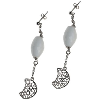 NSA|925 silver earrings with White Agate and Moon Filigree Pendants