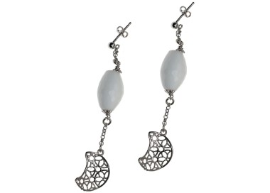 NSA|925 silver earrings with White Agate and Moon Filigree Pendants