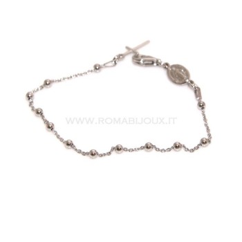 NSA|Bracciale rosario uomo o donna in Argento 925 croce liscia rod Oro bianco palline 3mm