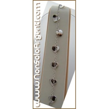 NSA|Argento 925 : Bracciale rodiato con ciondoli ondulati a cuore