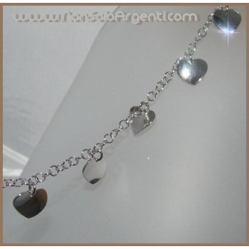 NSA|Argento 925 : Bracciale rodiato con ciondoli ondulati a cuore
