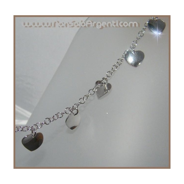 NSA|Argento 925 : Bracciale rodiato con ciondoli ondulati a cuore