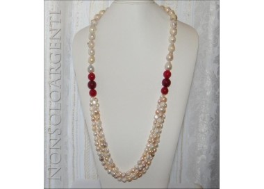 NSA|Collana con Argento 925 perle Barocche scaramazze , perle coltivate e avventurina rossa