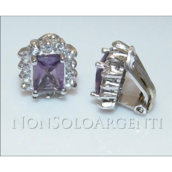 NSA|Argento 925 Italiano Rodiato : orecchini CLIPS zircone carre' rettangolare viola stile antico