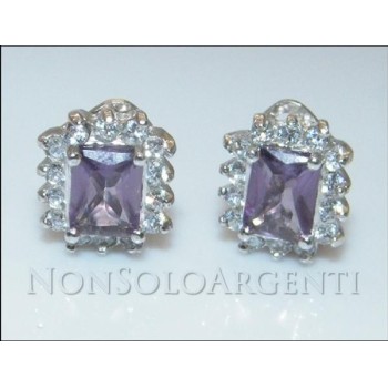 NSA|Argento 925 Italiano Rodiato : orecchini CLIPS zircone carre' rettangolare viola stile antico