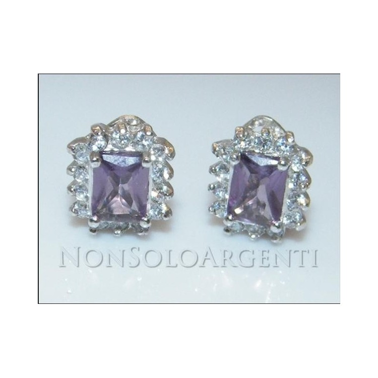 NSA|Argento 925 Italiano Rodiato : orecchini CLIPS zircone carre' rettangolare viola stile antico