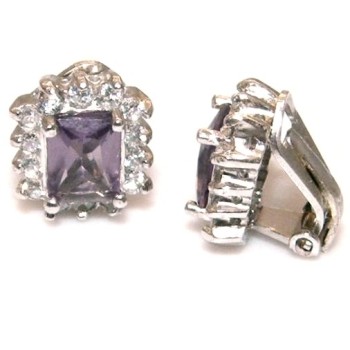 NSA|CLIPS earrings in 925 silver with purple carré zircon and diamond frame