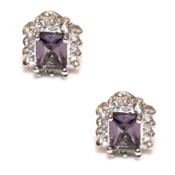 NSA|CLIPS earrings in 925 silver with purple carré zircon and diamond frame