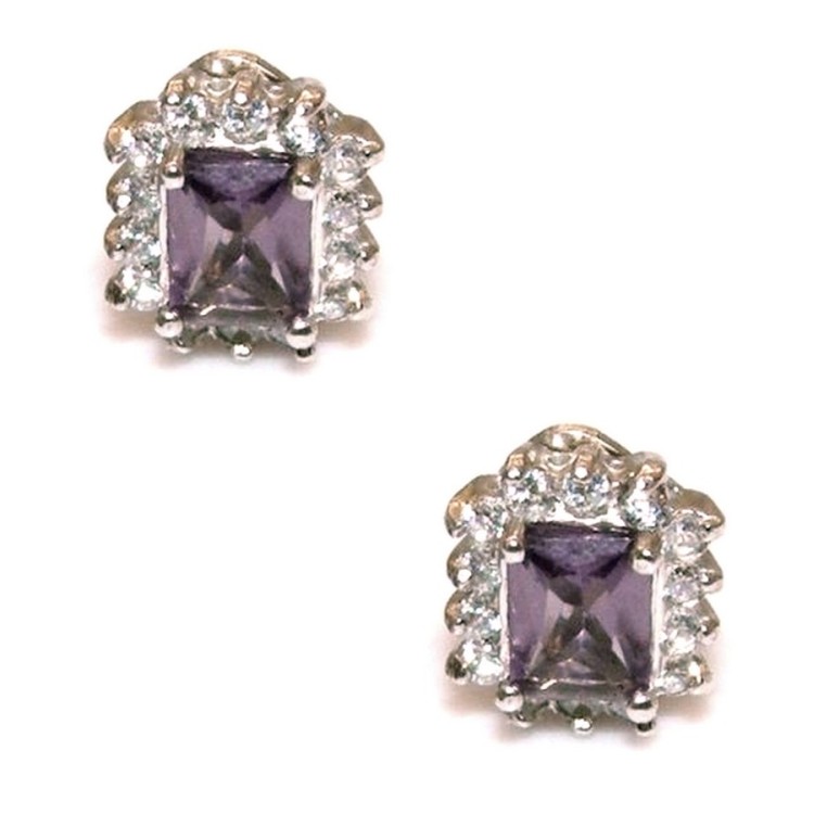 NSA|CLIPS earrings in 925 silver with purple carré zircon and diamond frame