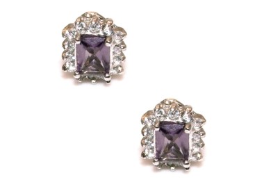 NSA|CLIPS earrings in 925 silver with purple carré zircon and diamond frame