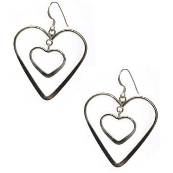 NSA|925 silver double heart earrings, long ethnic pendants for women