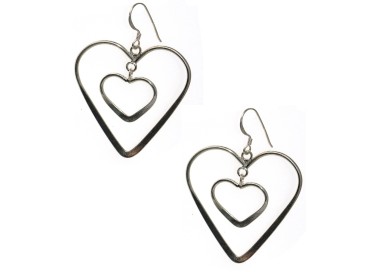 NSA|925 silver double heart earrings, long ethnic pendants for women