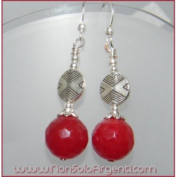 NSA|925 silver pendant earrings with red aventurine sphere and disc pearls