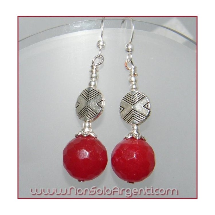 NSA|925 silver pendant earrings with red aventurine sphere and disc pearls