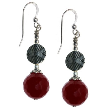 NSA|925 silver pendant earrings with red aventurine sphere and disc pearls