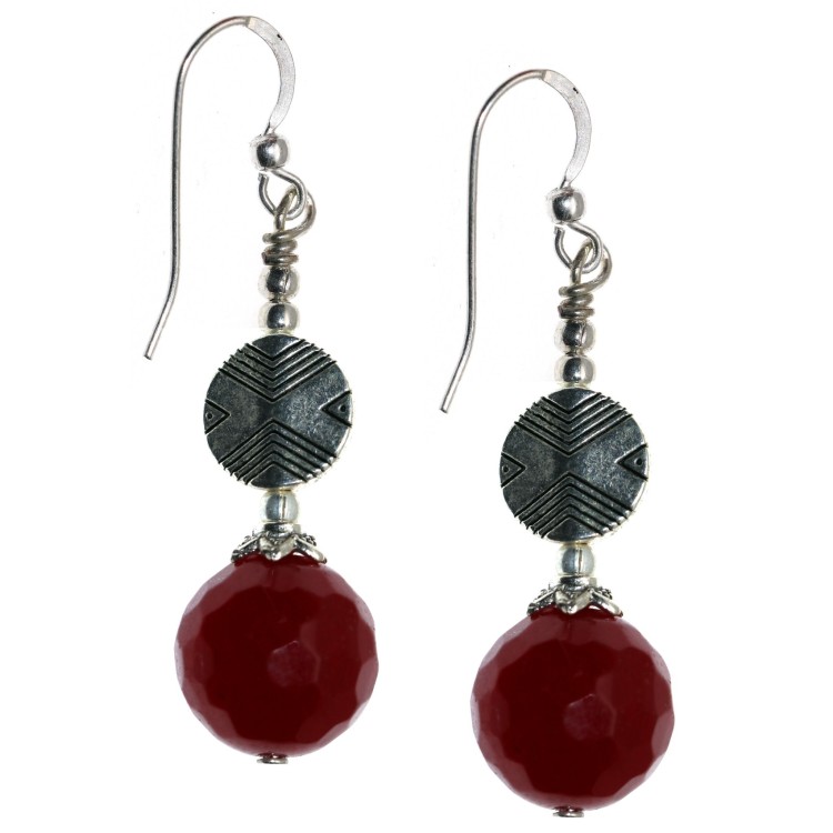 NSA|925 silver pendant earrings with red aventurine sphere and disc pearls