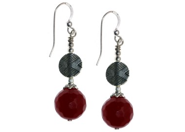 NSA|925 silver pendant earrings with red aventurine sphere and disc pearls