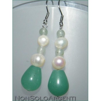 NSA|Orecchini pendenti avventurina verde e perle naturali argento 925 donna