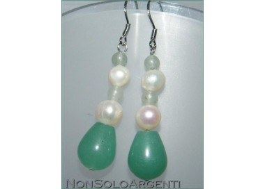 NSA|Orecchini pendenti avventurina verde e perle naturali argento 925 donna