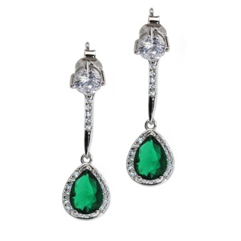 NSA|orecchini argento 925 goccia zircone smeraldo zaffiro blu verde e punto luce donna green