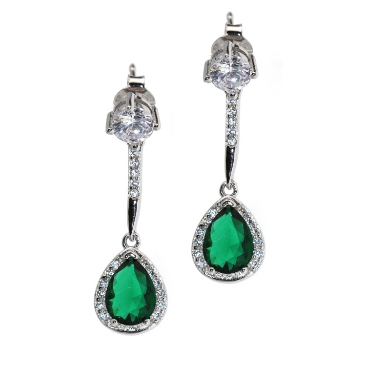 NSA|orecchini argento 925 goccia zircone smeraldo zaffiro blu verde e punto luce donna green