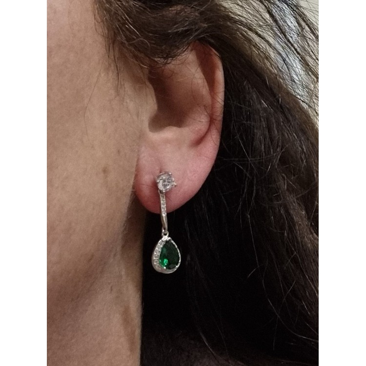 NSA|orecchini argento 925 goccia zircone smeraldo zaffiro blu verde e punto luce donna