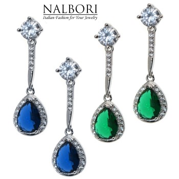 NSA|orecchini argento 925 goccia zircone smeraldo zaffiro blu verde e punto luce donna NALBORI