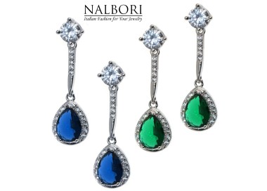 NSA|orecchini argento 925 goccia zircone smeraldo zaffiro blu verde e punto luce donna NALBORI