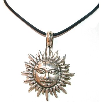 NSA|large ethnic solid 925 silver sun pendant with face and rays