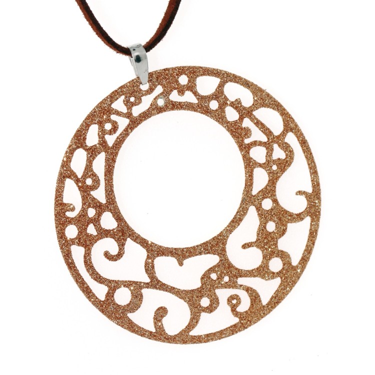 NSA|pendant earrings necklace 925 silver arabesque round circles 6cm golden glitter