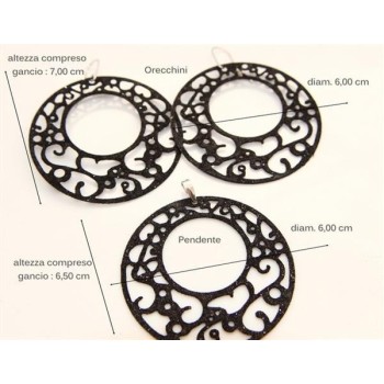 NSA|orecchini ciondolo collana argento 925 arabesque cerchi tondi 6cm glitter dorato