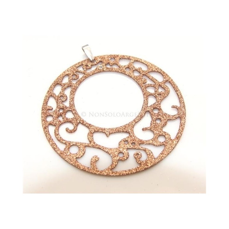 NSA|pendant earrings necklace 925 silver arabesque round circles 6cm golden glitter