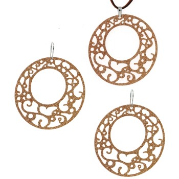 NSA|pendant earrings necklace 925 silver arabesque round circles 6cm golden glitter