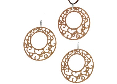 NSA|orecchini ciondolo collana argento 925 arabesque cerchi tondi 6cm glitter dorato