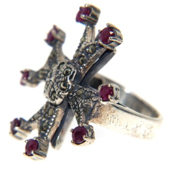 NSA|925 silver ring, Maltese Celtic cross, Marcassite ruby root, size 11, ethnic woman