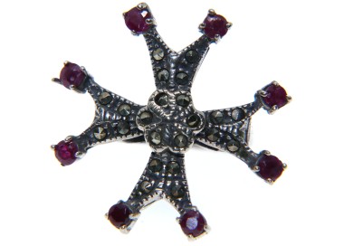 NSA|anello argento 925 croce celtica maltese radice rubino marcassite misura 11 etnico donna