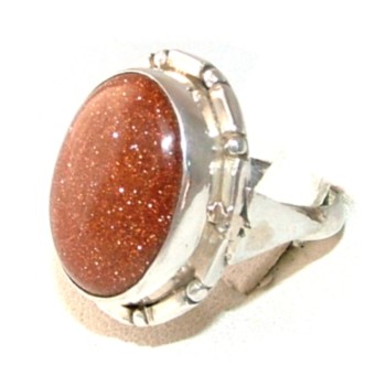 NSA|Anello in Argento etnico con pietra GOLDSTONE luccicante misura 17