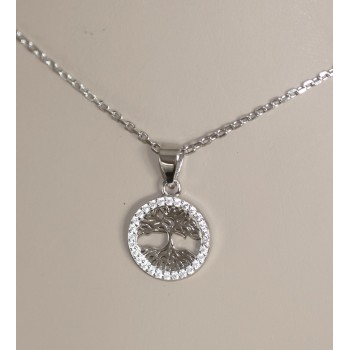 NSA|925 Silver choker necklace and 13mm tree of life zircon pendant