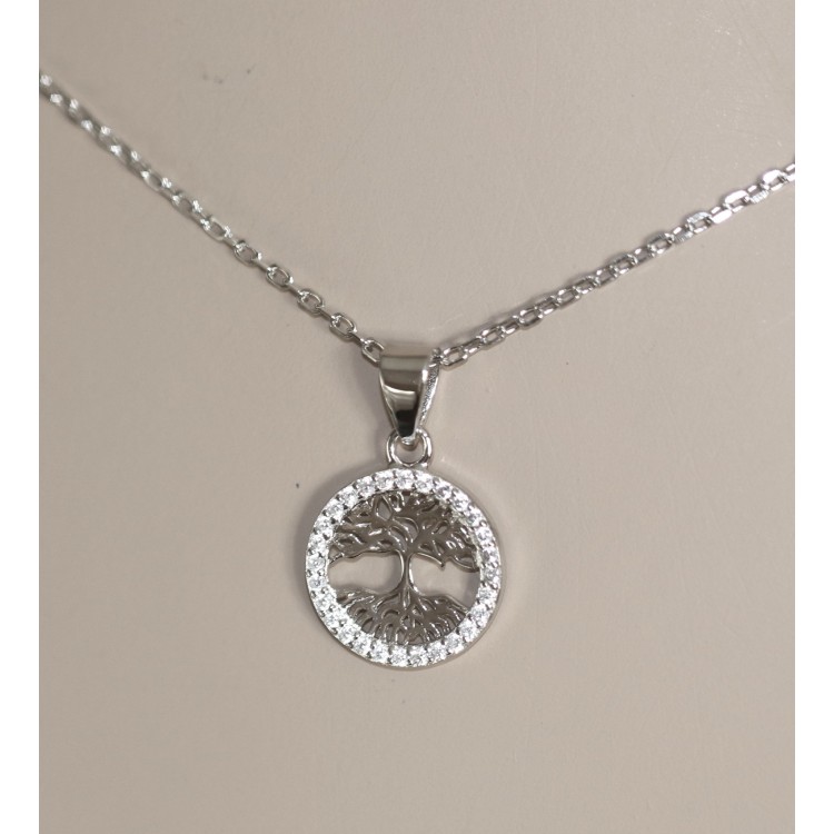NSA|collana Argento 925 girocollo e ciondolo albero della vita zirconi tondo 13mm