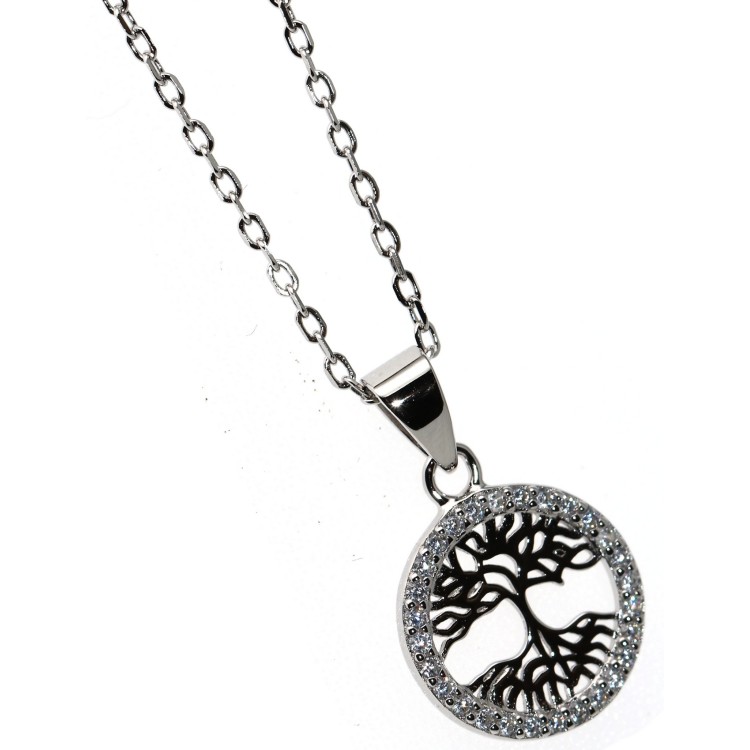 NSA|collana Argento 925 girocollo e ciondolo albero della vita zirconi tondo 13mm