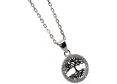 NSA|925 Silver choker necklace and 13mm tree of life zircon pendant