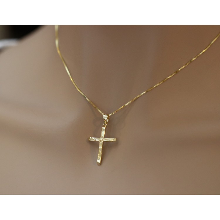 NSA|stylized cross necklace 925 silver yellow gold plated crucifix 45 50 60 cm