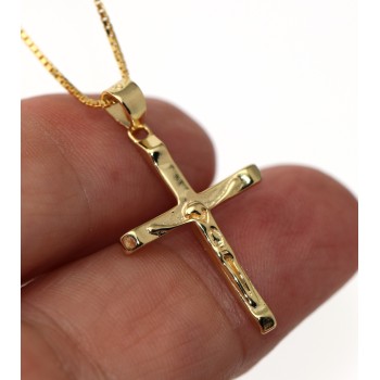 NSA|stylized cross necklace 925 silver yellow gold plated crucifix 45 50 60 cm
