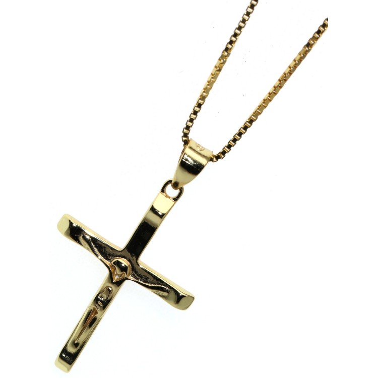 NSA|collana croce stilizzata argento 925 placcata oro giallo crocefisso 45 50 60 cm