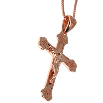 NSA|collana croce gigliata argento 925 placcata oro rosa crocefisso 45 50 60 cm