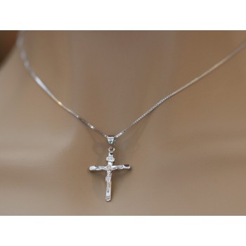 NSA|925 silver necklace rhodium-plated cross crucifix written INRI for women and men