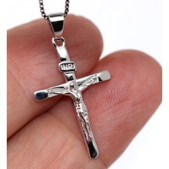 NSA|collana argento 925 croce rodiata crocefisso scritta INRI donna uomo NALBORI