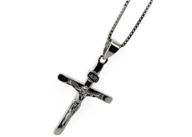 NSA|collana argento 925 croce rodiata crocefisso scritta INRI donna uomo NALBORI