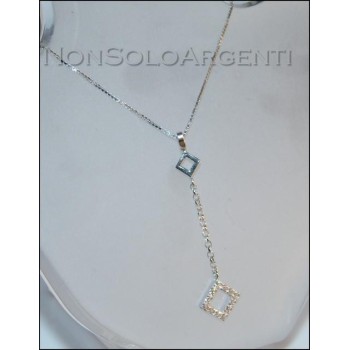 NSA|Argento 925 : Collana girocollo veneziana con ciondolo lungo rombetti e zirconi